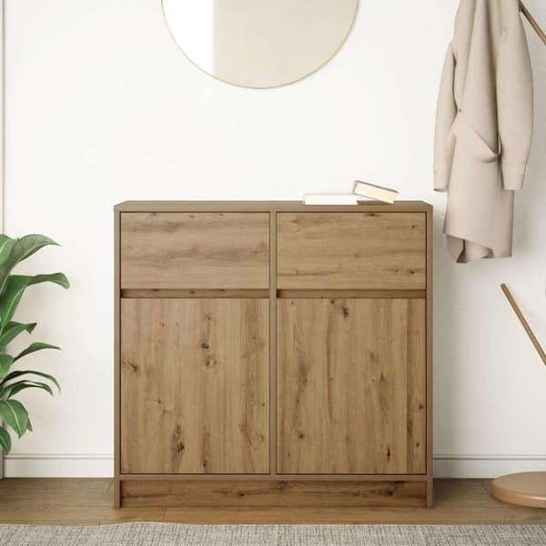 vidaXL Skjenk med skuff artisan eik 80x34x76 cm konstruert tre
