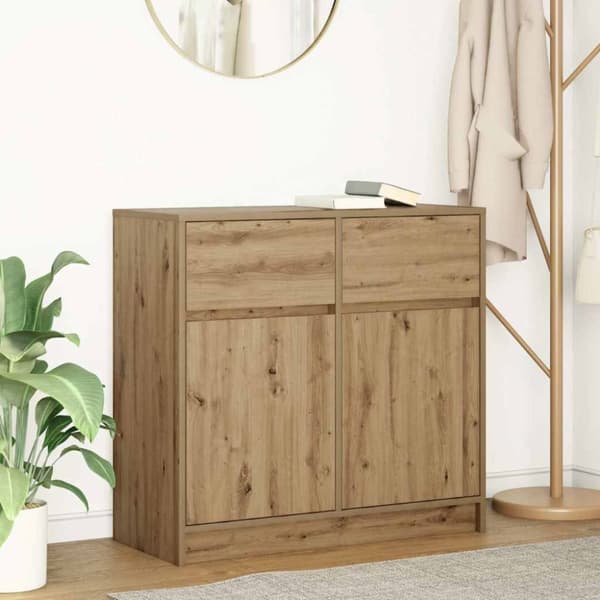 vidaXL Skjenk med skuff artisan eik 80x34x76 cm konstruert tre