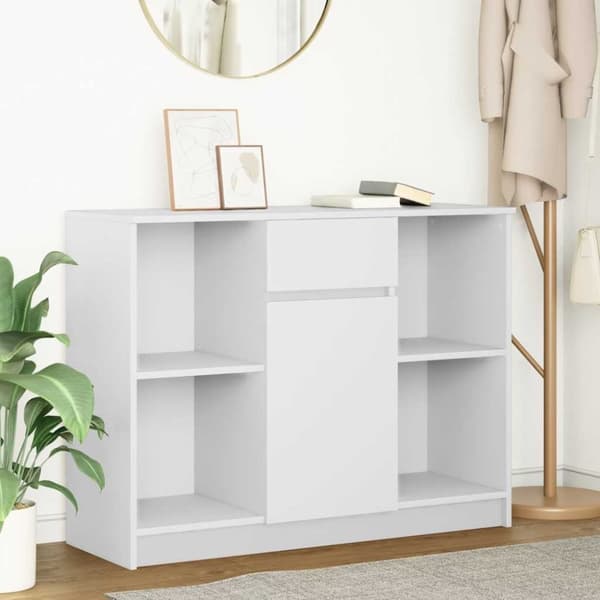 vidaXL Skjenk med skuff hvit 101x35x76 cm konstruert tre