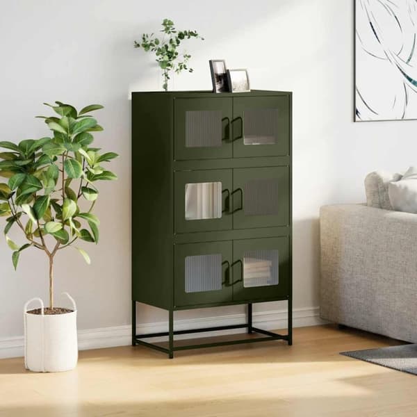 vidaXL Highboard olivengrønn 68x39x123 cm stål