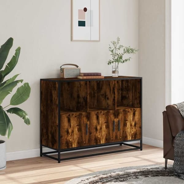 vidaXL Skjenk røkt eik 100x35x76 cm konstruert tre