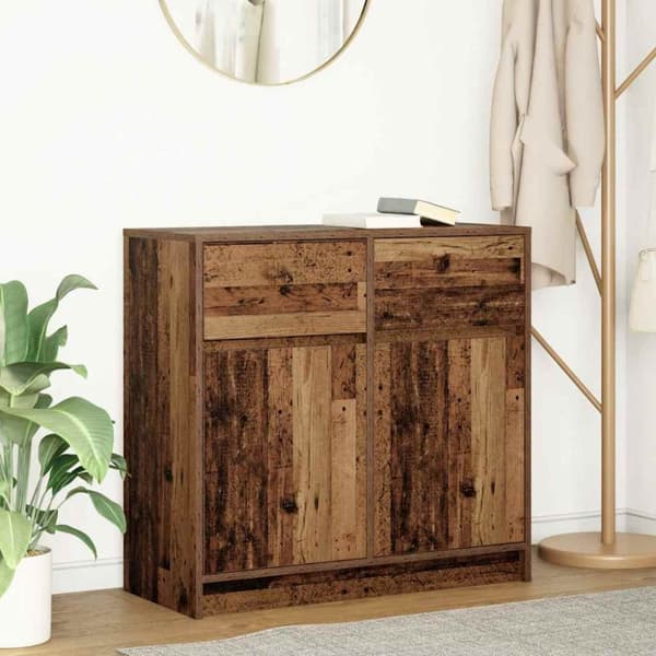 vidaXL Skänk med låda gammalt trä 80x34x76 cm konstruerat trä