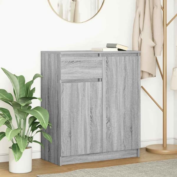 vidaXL skænk med skuffe 71x35x84 cm konstrueret træ grå sonoma-eg