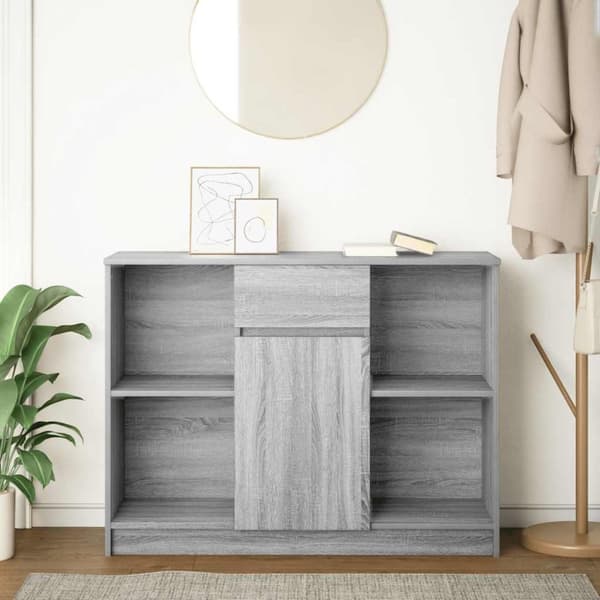 vidaXL skænk med skuffe 101x35x76 cm konstrueret træ grå sonoma-eg