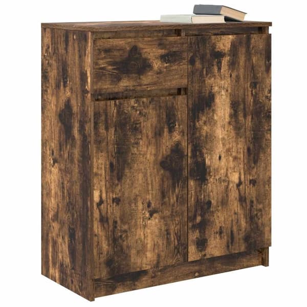 vidaXL skænk med skuffe 71x35x84 cm konstrueret træ røget egetræ