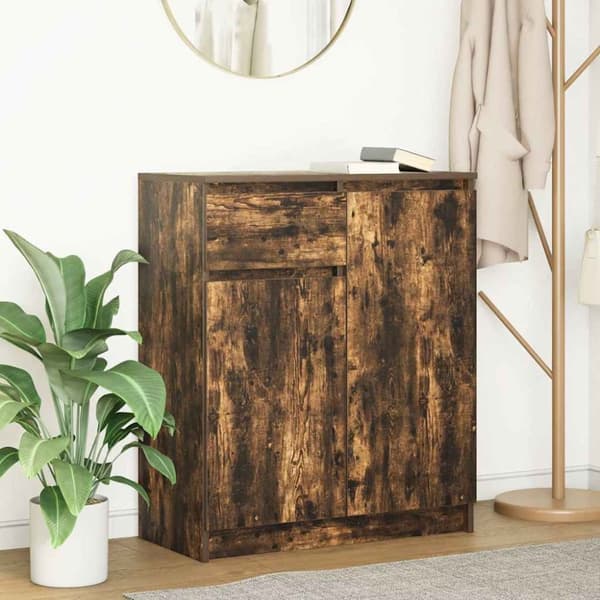 vidaXL skænk med skuffe 71x35x84 cm konstrueret træ røget egetræ