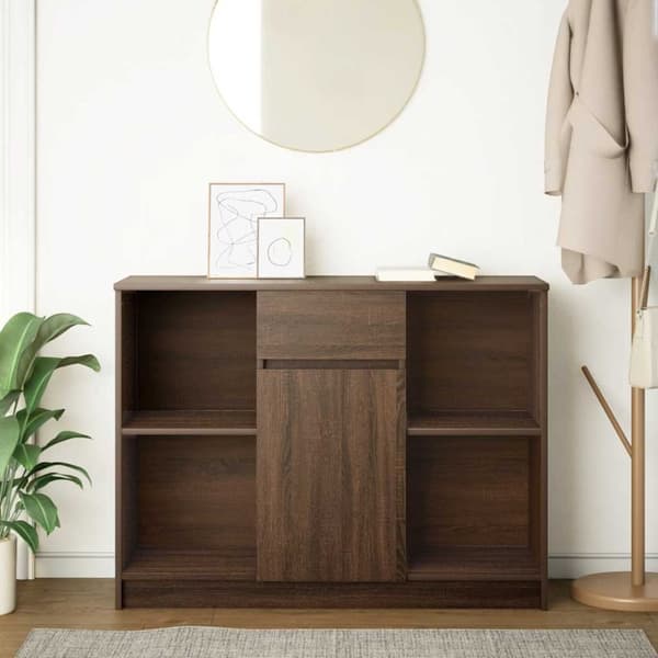 vidaXL skænk med skuffe 101x35x76 cm konstrueret træ brun egetræ