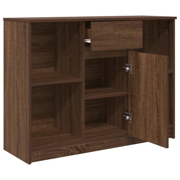vidaXL skænk med skuffe 101x35x76 cm konstrueret træ brun egetræ