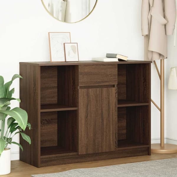 vidaXL skænk med skuffe 101x35x76 cm konstrueret træ brun egetræ