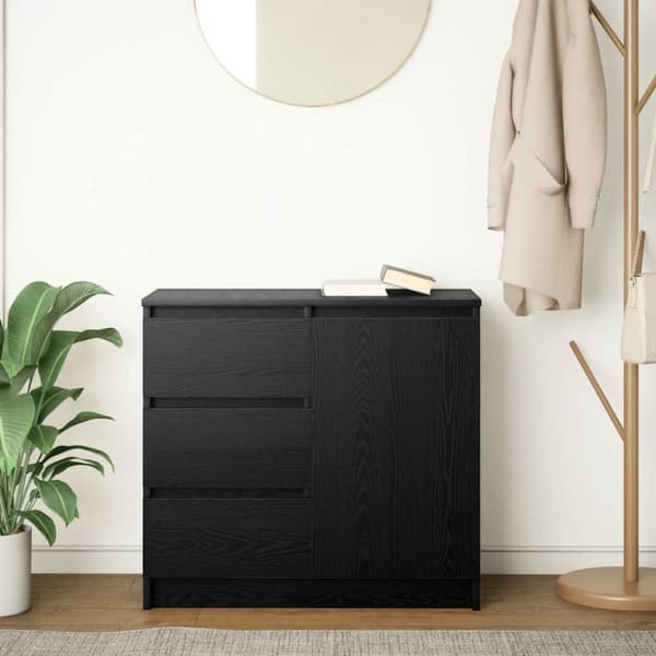 vidaXL skænk med skuffe 71x35x65 cm konstrueret træ sort egetræ
