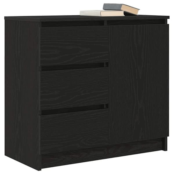 vidaXL skænk med skuffe 71x35x65 cm konstrueret træ sort egetræ