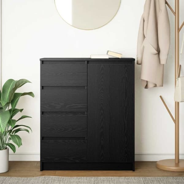 vidaXL Skänk med lådor svart ek 71x35x84 cm konstruerat trä