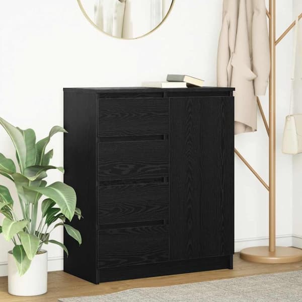 vidaXL Skänk med lådor svart ek 71x35x84 cm konstruerat trä