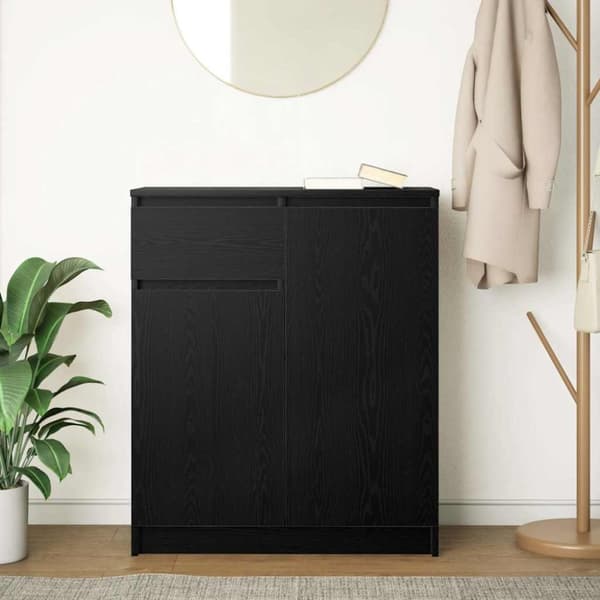 vidaXL Skänk med låda svart ek 71x35x84 cm konstruerat trä