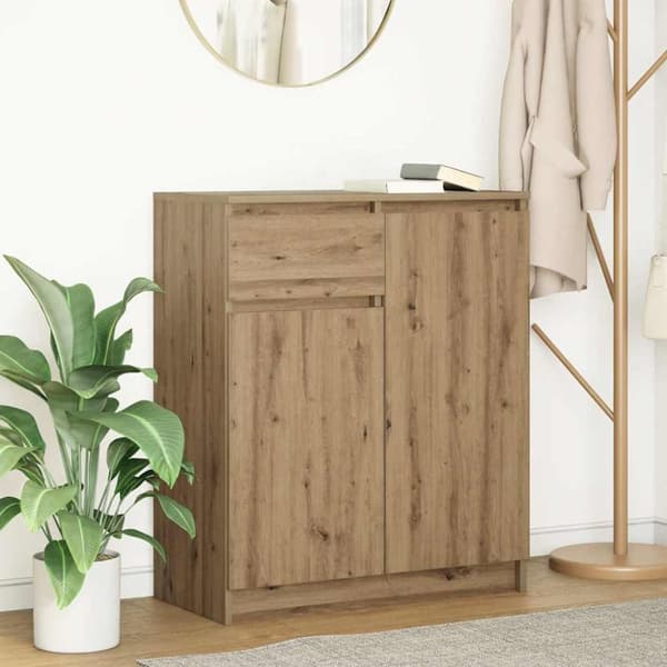 vidaXL skænk med skuffe 71x35x84 cm konstrueret træ kunsteg
