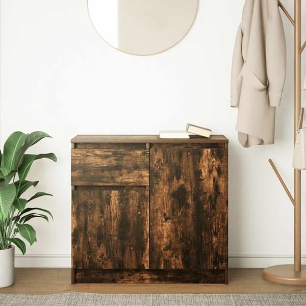 vidaXL Skänk med låda rökt ek 71x35x65 cm konstruerat trä