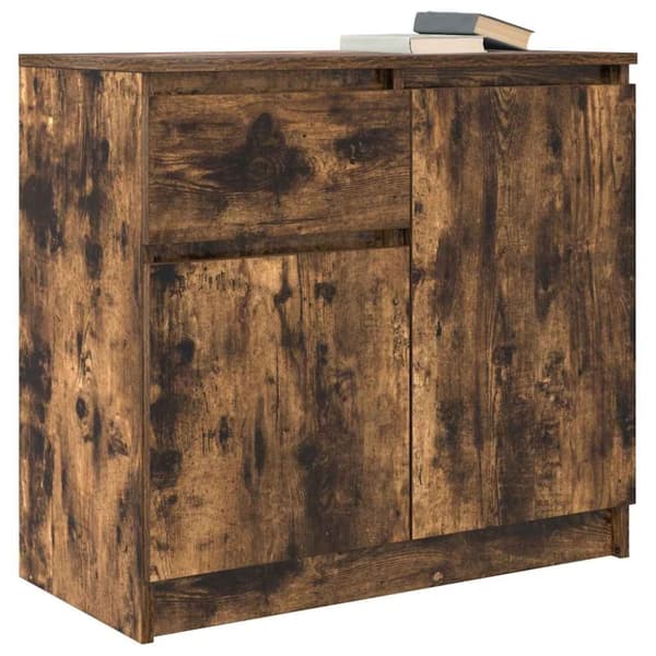 vidaXL Skänk med låda rökt ek 71x35x65 cm konstruerat trä