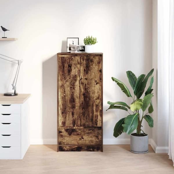 vidaXL skab med skuffe 55,5x34x119,5 cm konstrueret træ røget-eg
