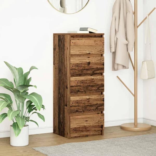 vidaXL skænk med skuffer 37,5x35x99 cm konstrueret træ antikt træ