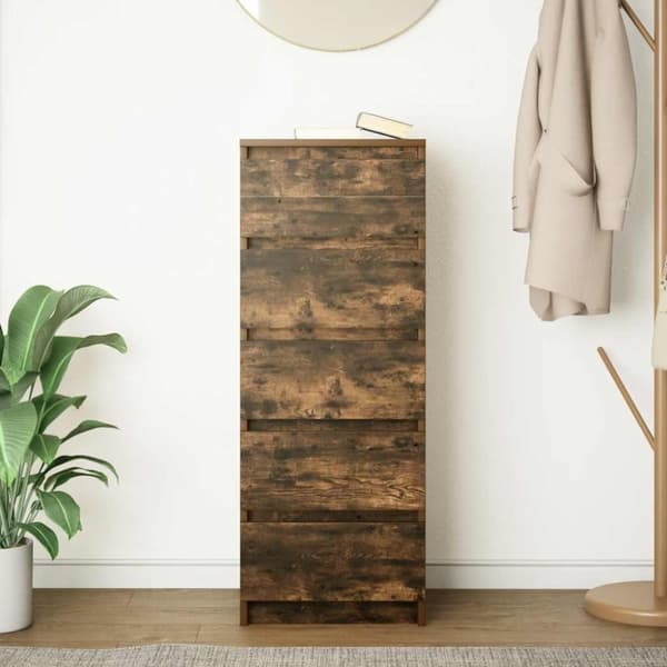 vidaXL skænk med skuffer 37,5x35x99 cm konstrueret træ røget egetræ