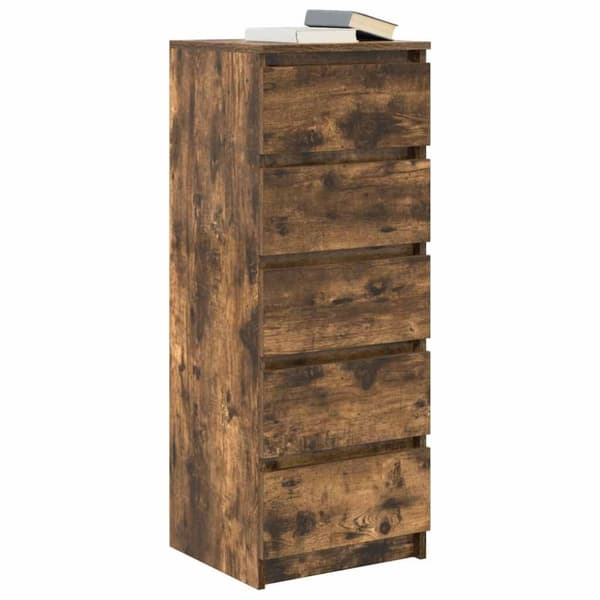 vidaXL skænk med skuffer 37,5x35x99 cm konstrueret træ røget egetræ