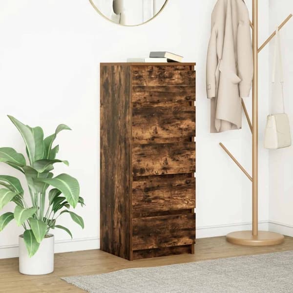 vidaXL skænk med skuffer 37,5x35x99 cm konstrueret træ røget egetræ