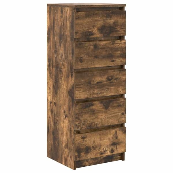 vidaXL skænk med skuffer 37,5x35x99 cm konstrueret træ røget egetræ