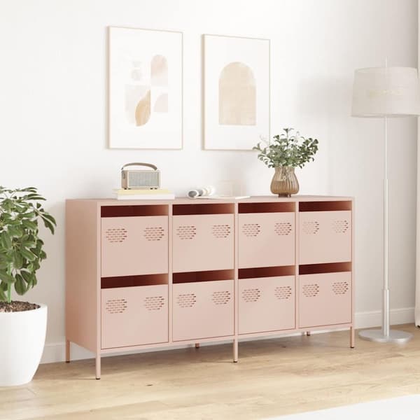 vidaXL skab 135x39x73,5 cm koldvalset stål lyserød