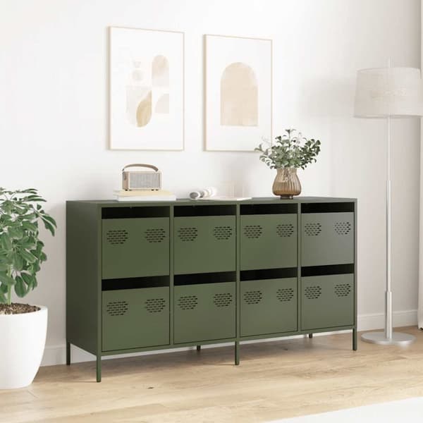 vidaXL skab 135x39x73,5 cm koldvalset stål olivengrøn