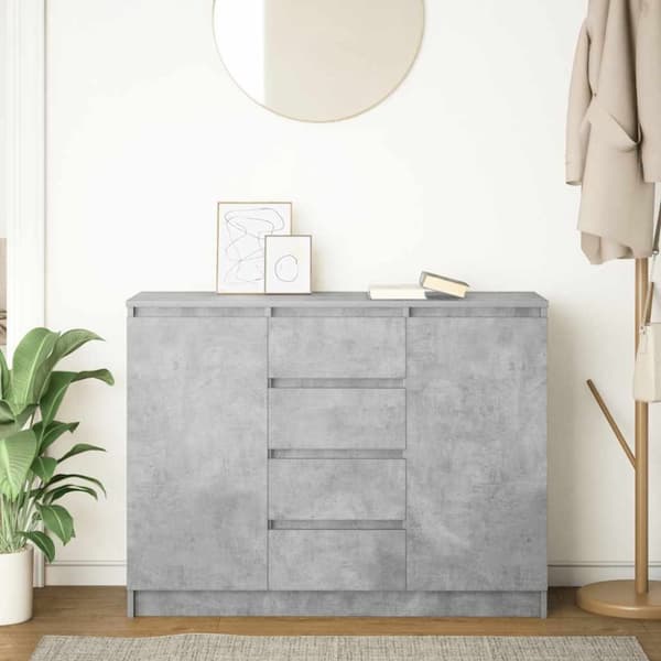 vidaXL Skjenk med skuffer betonggrå 100,5x35x76 cm konstruert tre