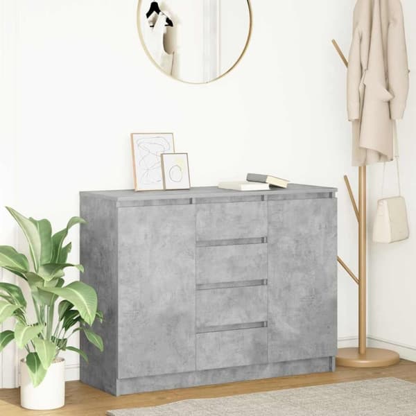 vidaXL Skjenk med skuffer betonggrå 100,5x35x76 cm konstruert tre