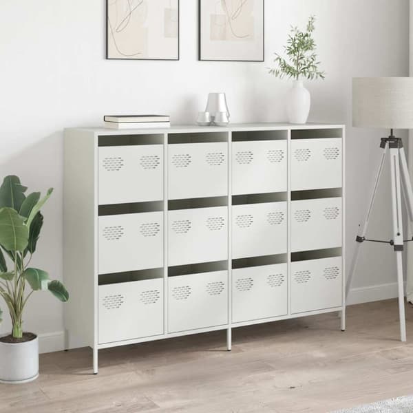 vidaXL skænk 135x39x103,5 cm koldvalset stål hvid
