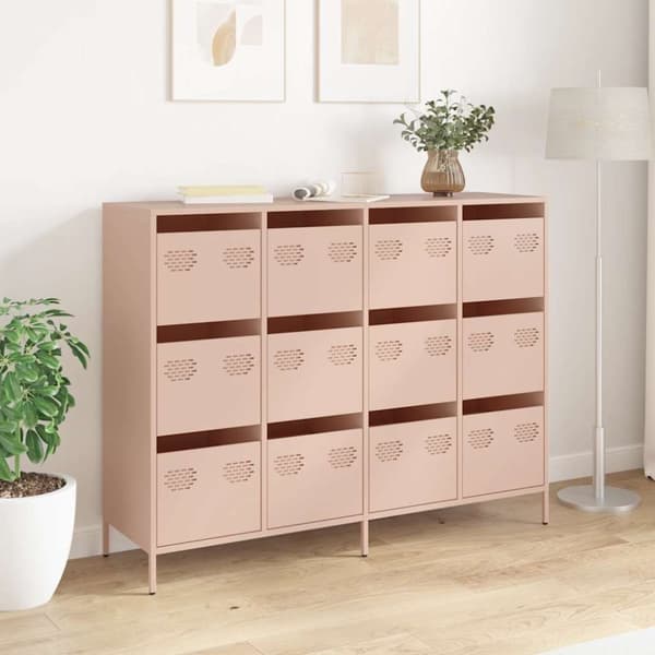 vidaXL skab 135x39x103,5 cm koldvalset stål lyserød