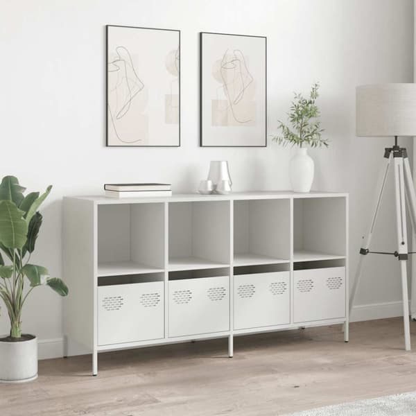 vidaXL skænk 135x39x73,5 cm koldvalset stål hvid