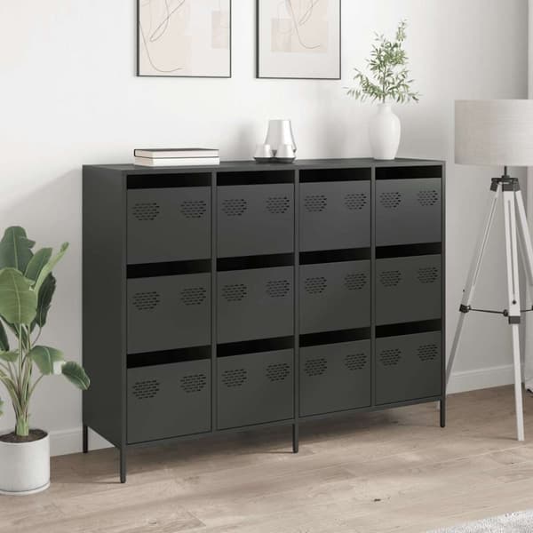 vidaXL Skjenk svart 135x39x103,5 cm kaldvalset stål
