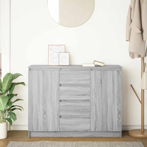 vidaXL skænk med skuffer 100,5x35x76 cm konstrueret træ grå sonoma-eg
