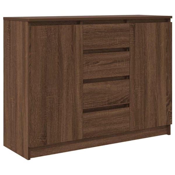 vidaXL skænk med skuffer 100,5x35x76 cm konstrueret træ brun egetræ