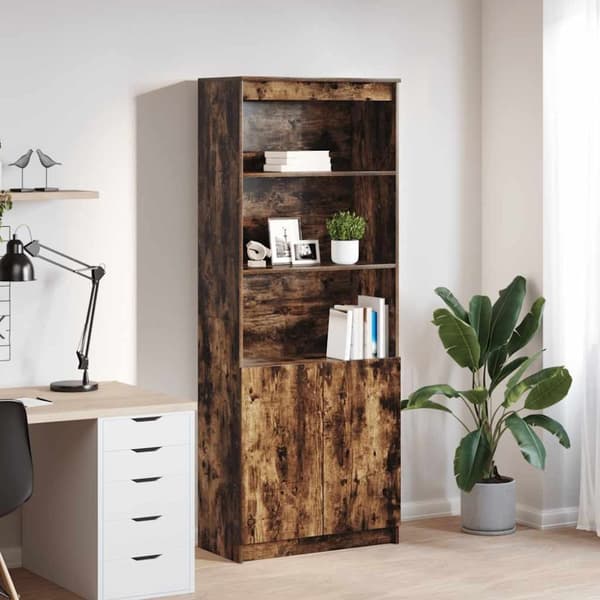 vidaXL højskab 70x35x180 cm konstrueret træ røget egetræsfarve