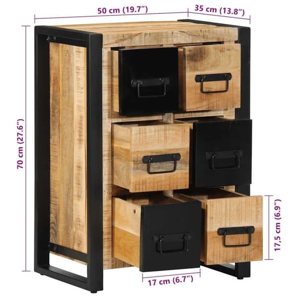 vidaXL Skänk 50x35x70 cm massivt grovt mangoträ