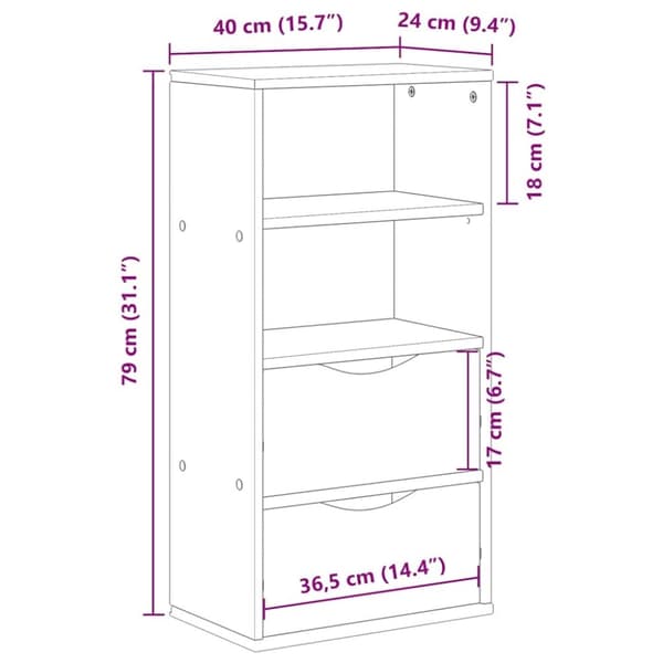 vidaXL sideskab ODDA med skuffer 40x24x79 cm massivt fyrretræ hvid