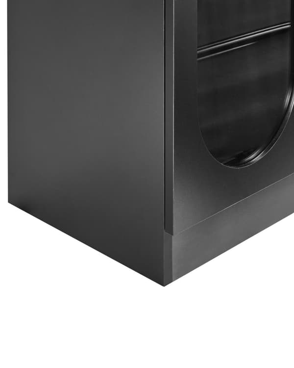 Vitrinskåp Svart Spånskiva Härdat Glas med Hyllor och Lådor Matsal Elegant
