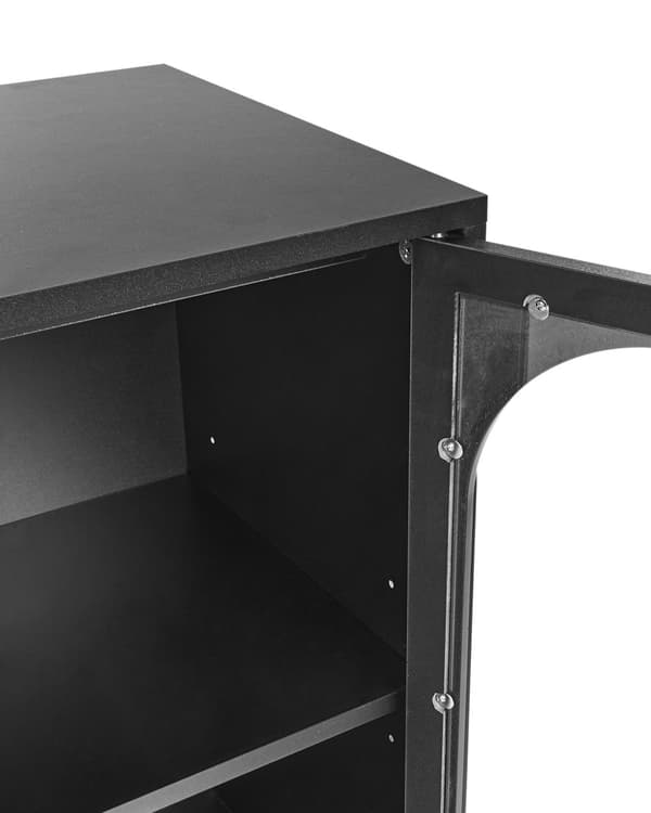 Skänk Svart Spånskiva Härdat Glas med Hyllor Järnben Matsal Elegant