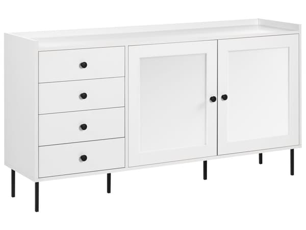 Skjenk Hvit med 2 Dører 4 Skuffer Oppbevaringsskap Skandinavisk Stil Design