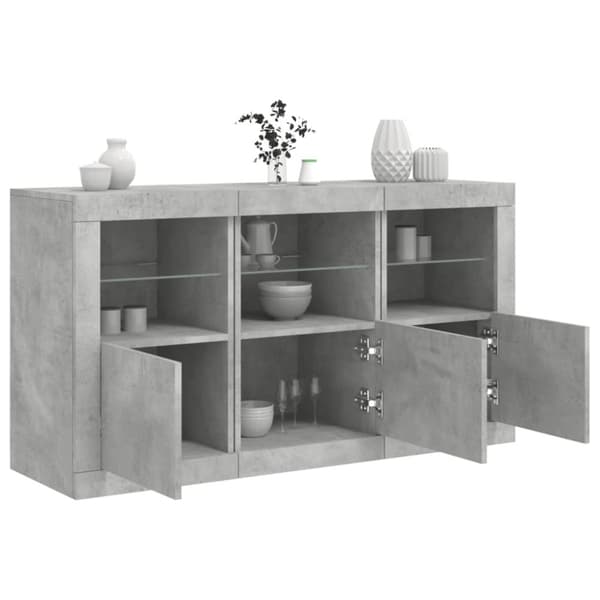 Skänk med LED-belysning betonggrå 123x37x67 cm