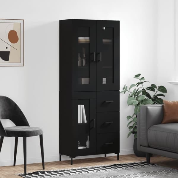 Högskåp svart 69,5x34x180 cm konstruerat trä