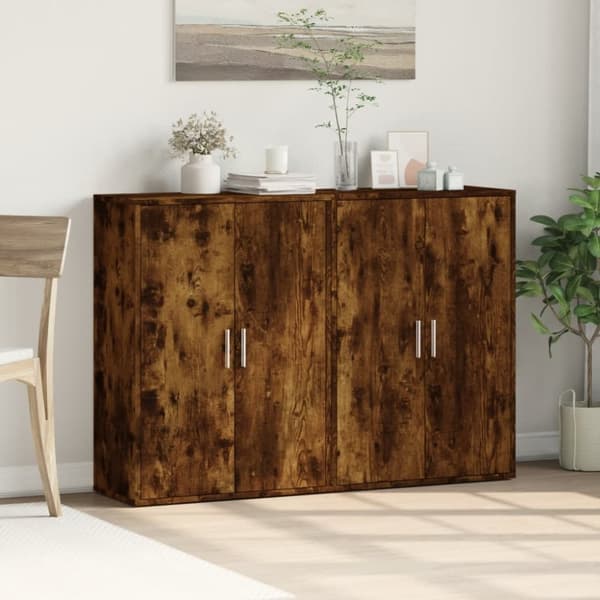 Skänkar 2 st rökfärgad ek 60x31x84 cm konstruerat trä