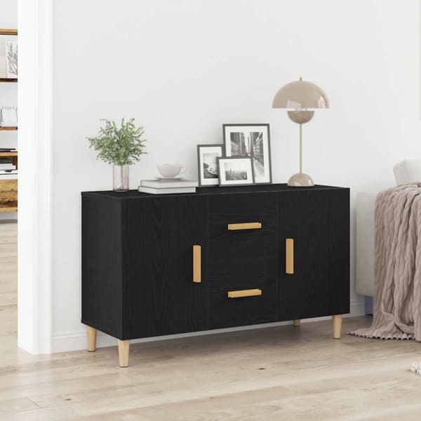 Skänk svart ek 100x36x60 cm konstruerat trä