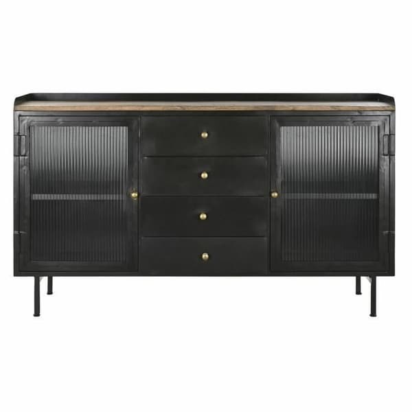 naturligt svart guld mangoträ metall skänk (145 x 40 x 85 cm)