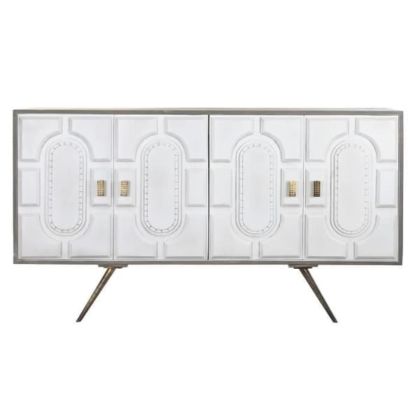 Sideboard - Guldgrå - Vit metall - Mangoträ