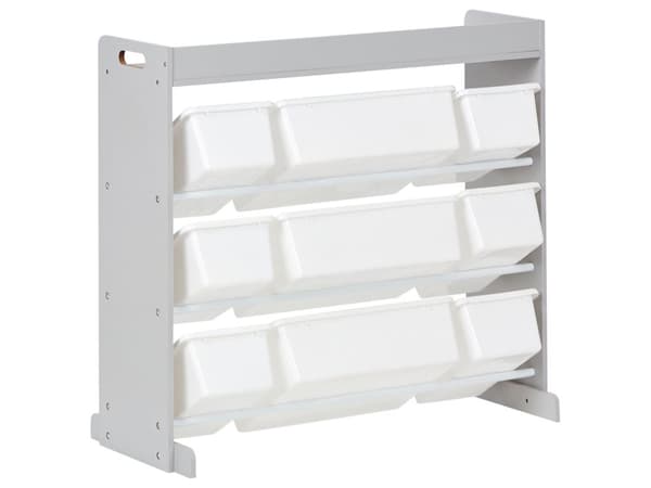 Hylde med 9 opbevaringskasser gråhvid MDF plastkasser opbevaring moderne stil børneværelse